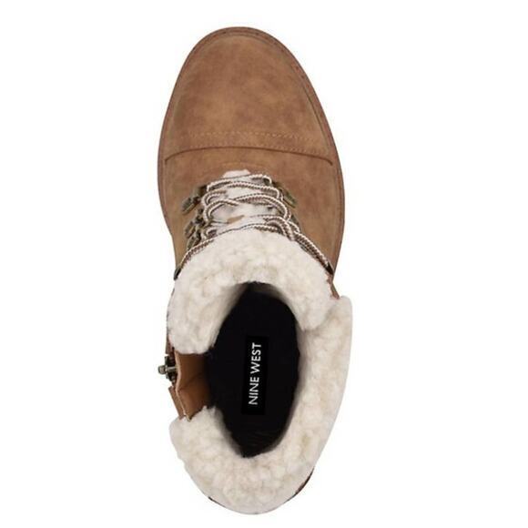 NEW NINE WEST Boots Chunky Heel Size 9.5 Ankle Combat Sherpa Faux‎ Vegan Leather - Picture 7 of 9